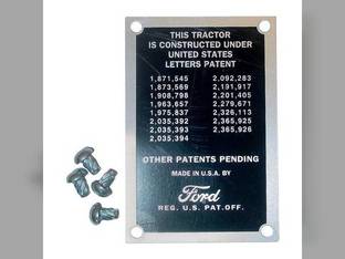 Patent Data Plate fits Ford 8N 8N14001