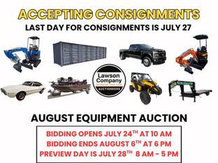 August Online Equipment Auction  Ends  August 6th at 6:00PM